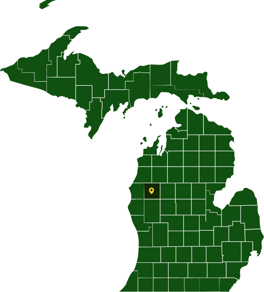 map without shadow Michigan map with a marked location.