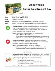 Elk Township Spring Junk Drop-off Day flyer.